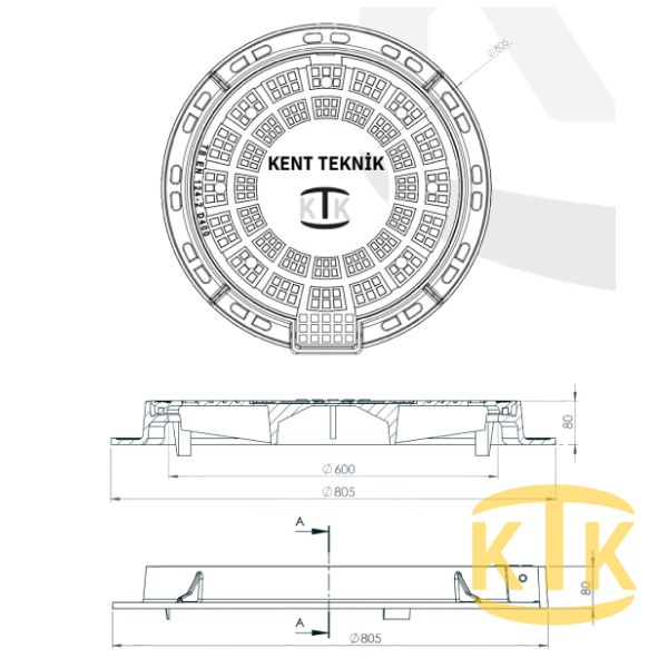 Döküm Rögar Kapağı Takımı Ø600 mm 100° D400 - Aykomsan Döküm
