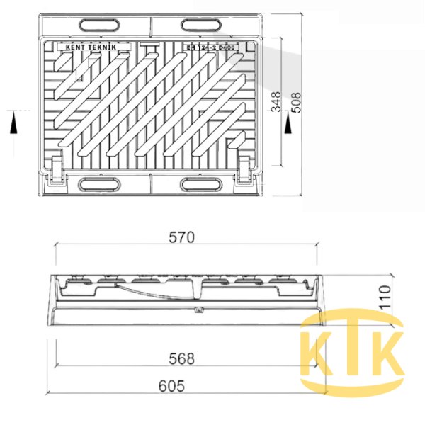 Döküm Yağmur Suyu Izgara Takımı 292x568 mm D400 - Aykomsan Döküm