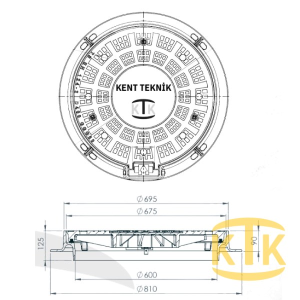 Döküm Rögar Kapağı Takımı Ø600 mm 180° Yuvarlak C250 - Aykomsan Döküm