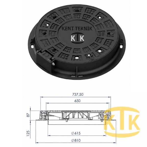 Döküm Rögar Kapağı Takımı Ø600 mm 180° Yuvarlak B125 - Aykomsan Döküm